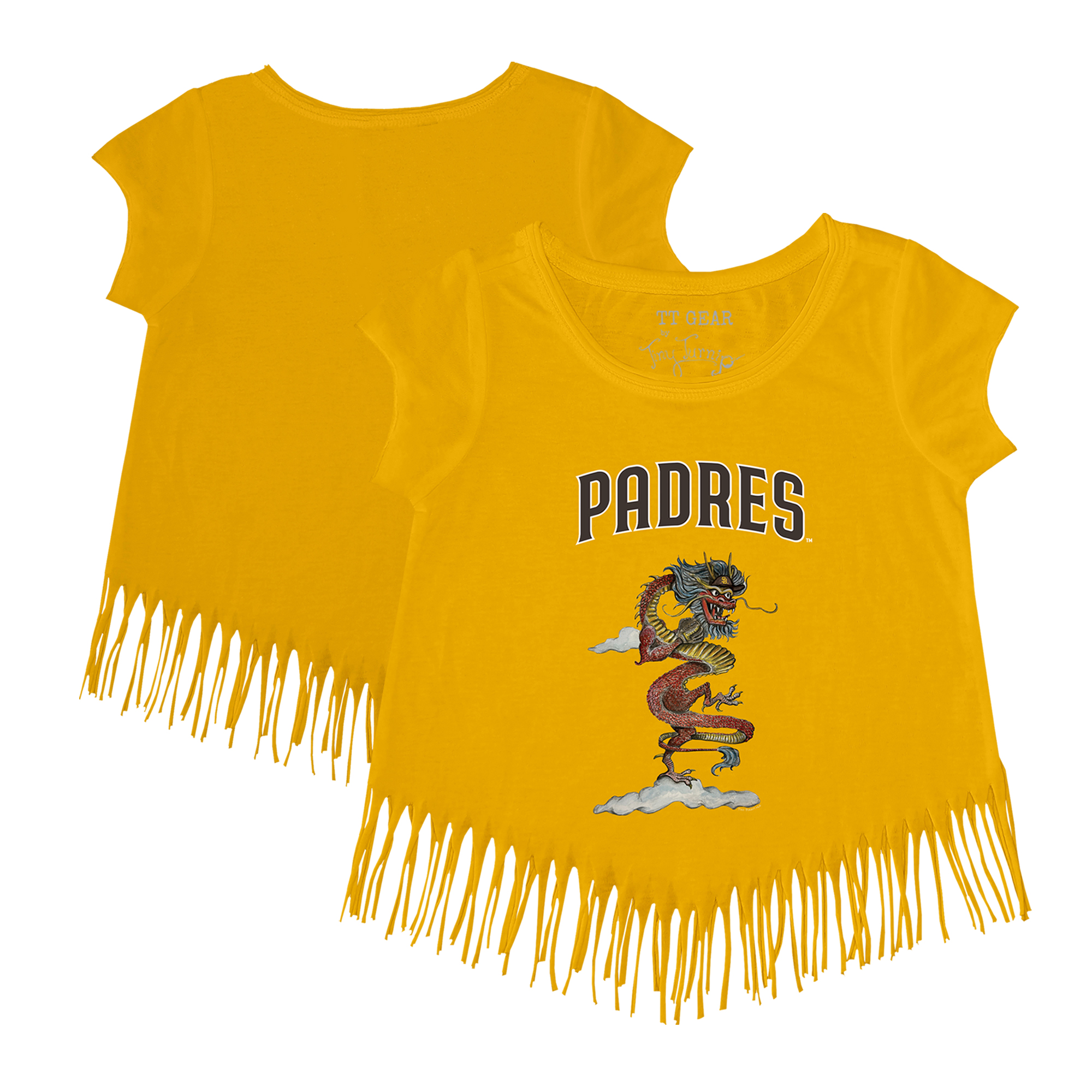 Girls Toddler Tiny Turnip Gold San Diego Padres 2024 Year of the Dragon Fringe T-Shirt - Image 3