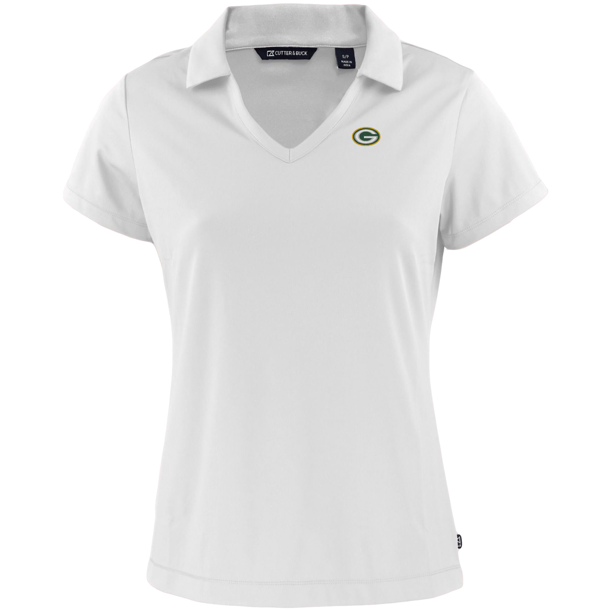 Women's Cutter & Buck White Green Bay Packers Primary Mark Daybreak Eco Recycled V-Neck Polo - Image 3