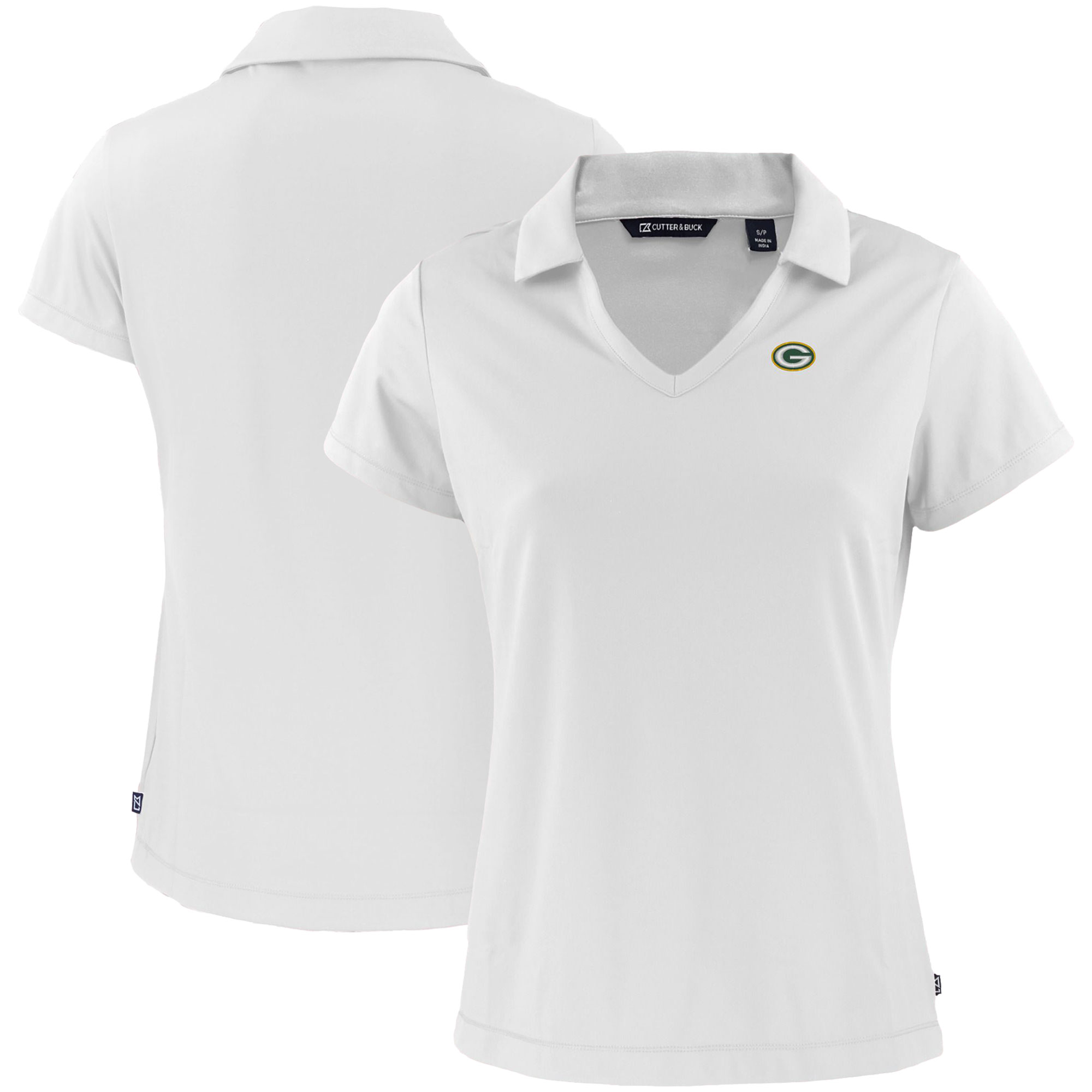Women's Cutter & Buck White Green Bay Packers Primary Mark Daybreak Eco Recycled V-Neck Polo