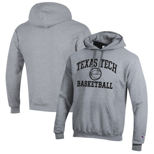 Men's Champion Heather Gray Texas Tech Red Raiders Basketball Icon Pullover Hoodie