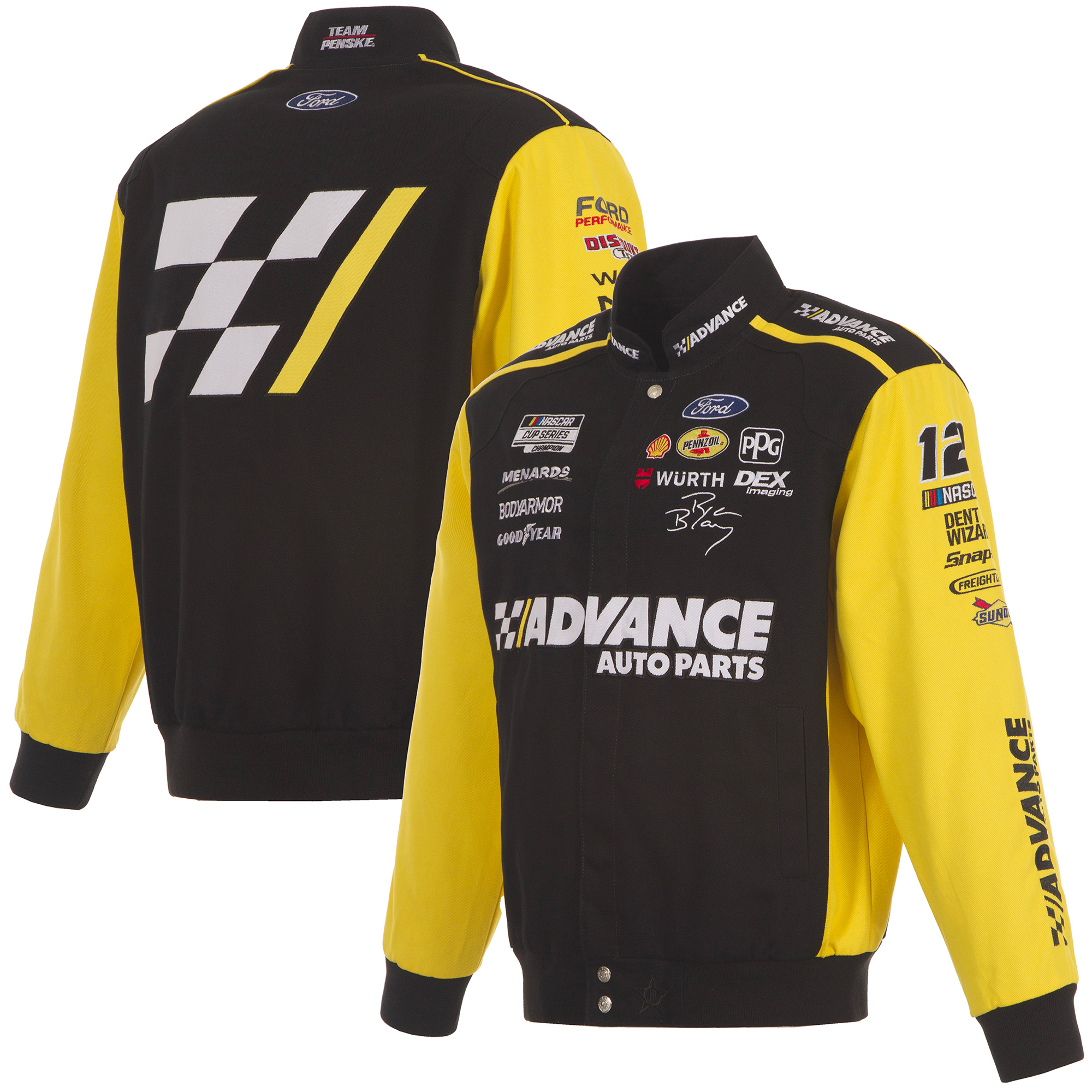 Men's JH Design Black/Yellow Ryan Blaney Advance Auto Parts Twill Driver Uniform Full-Snap Jacket