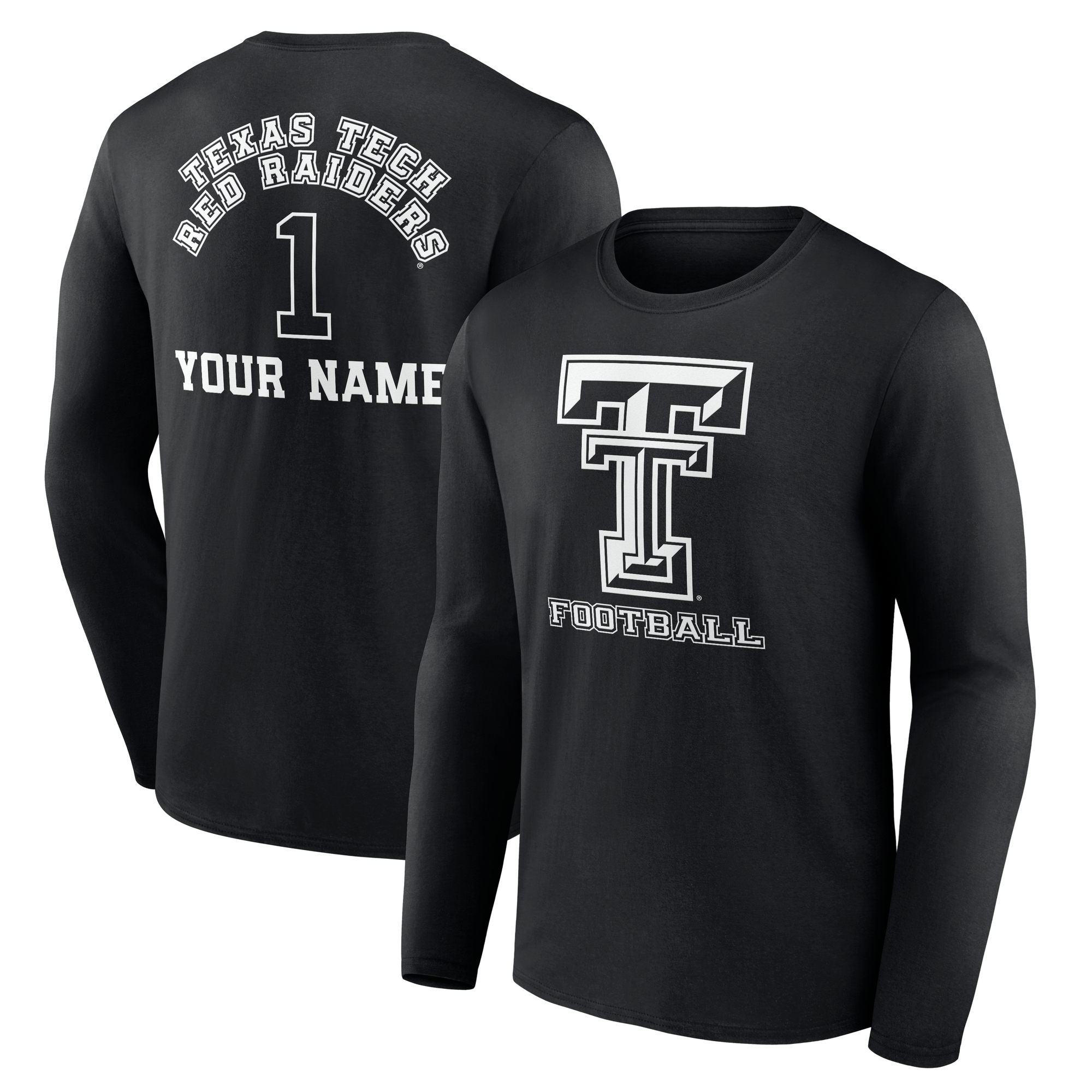 Men's Black Texas Tech Red Raiders Personalized Name & Number Monochrome Long Sleeve T-Shirt