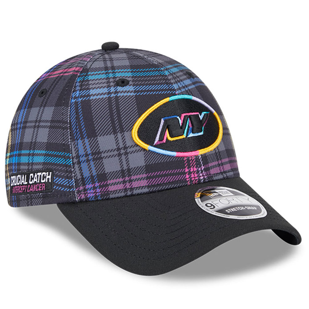 Men's New Era Black New York Jets 2024 NFL Crucial Catch Plaid 9FORTY Adjustable Hat