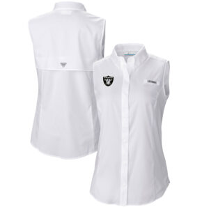 Women's Columbia  White Las Vegas Raiders PFG Tamiami Omni-Shade Sleeveless Button-Up Shirt
