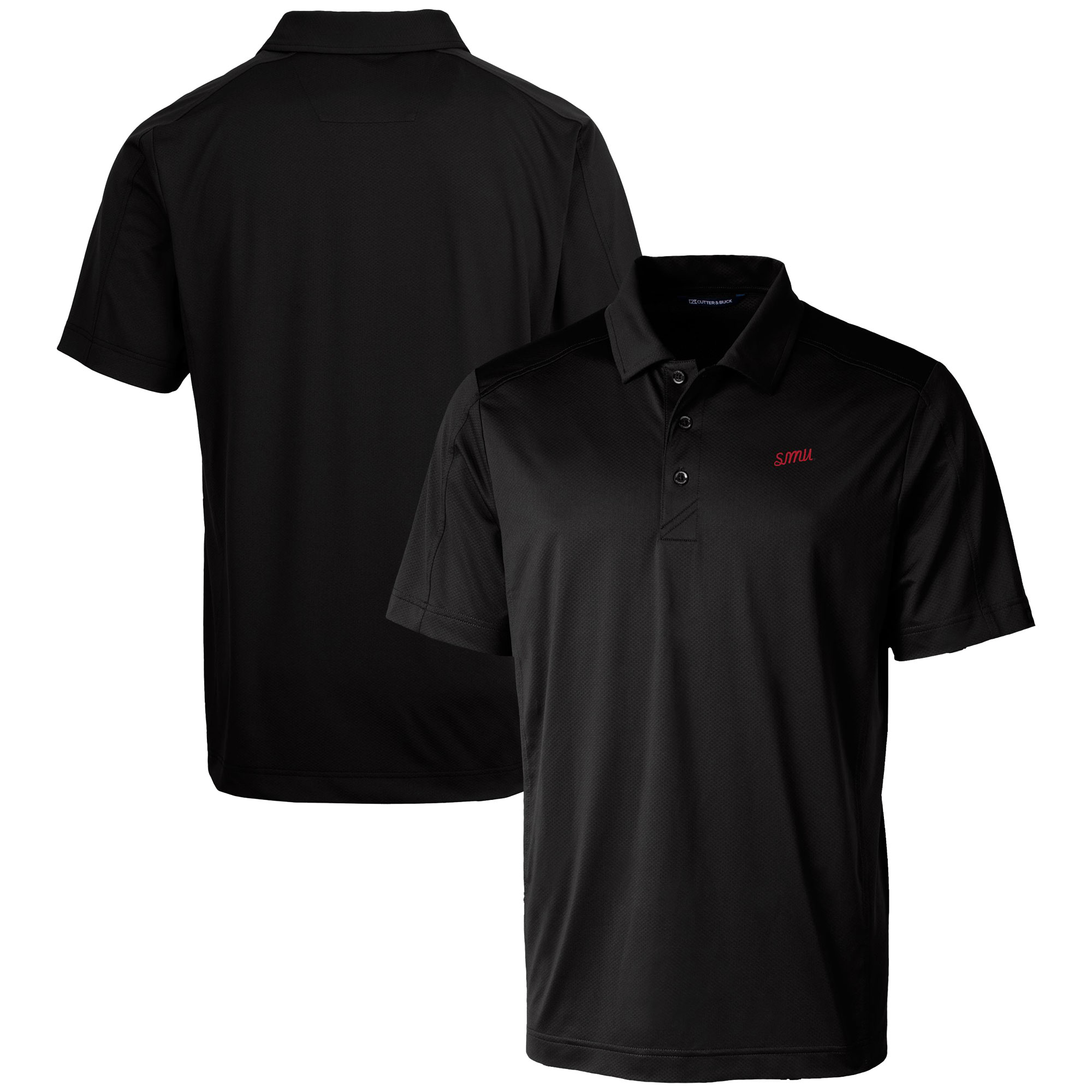 Men's Cutter & Buck Black SMU Mustangs Vault Prospect Textured Stretch Polo