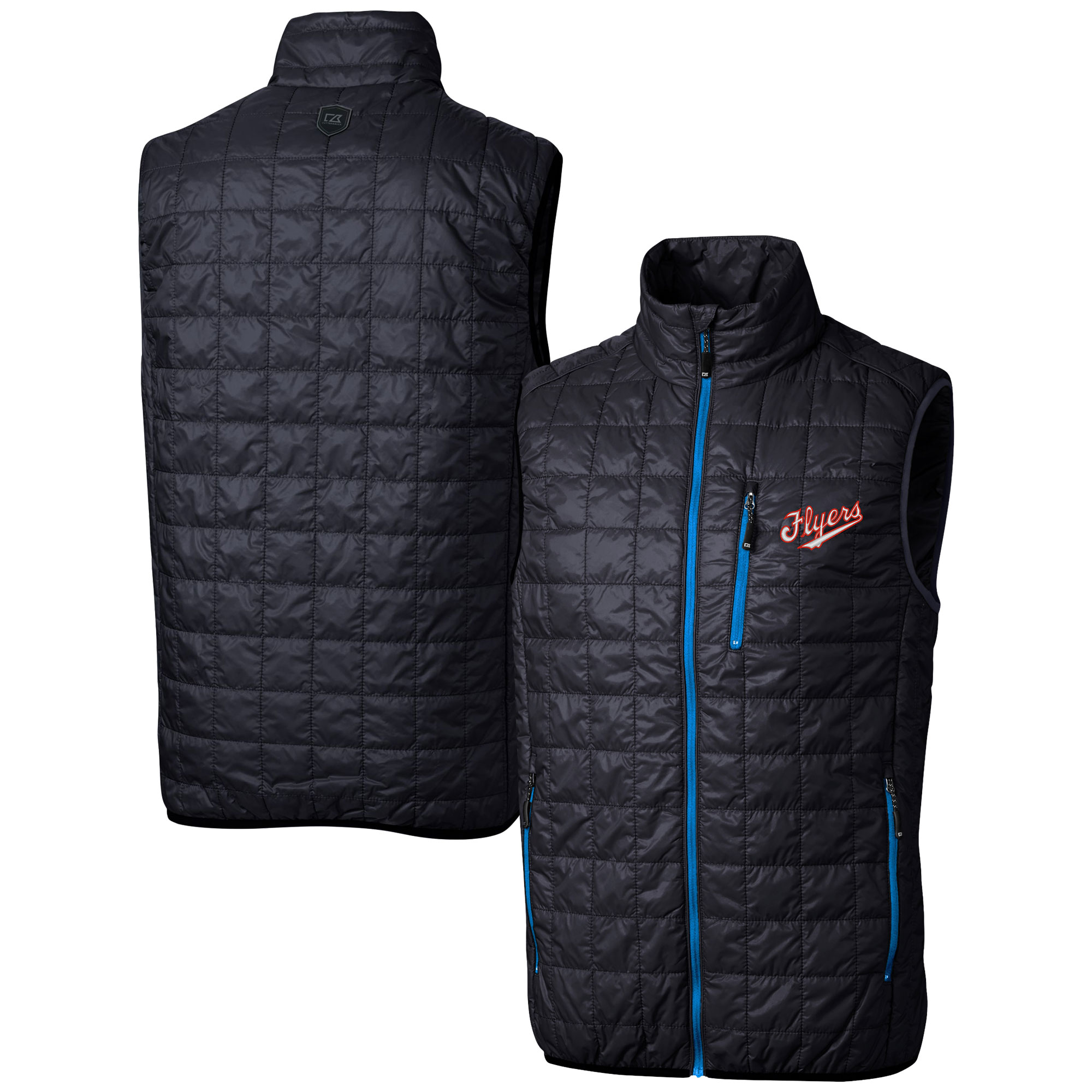 Men's Cutter & Buck Navy Dayton Flyers Vault Rainier PrimaLoft Eco Insulated Full-Zip Puffer Vest