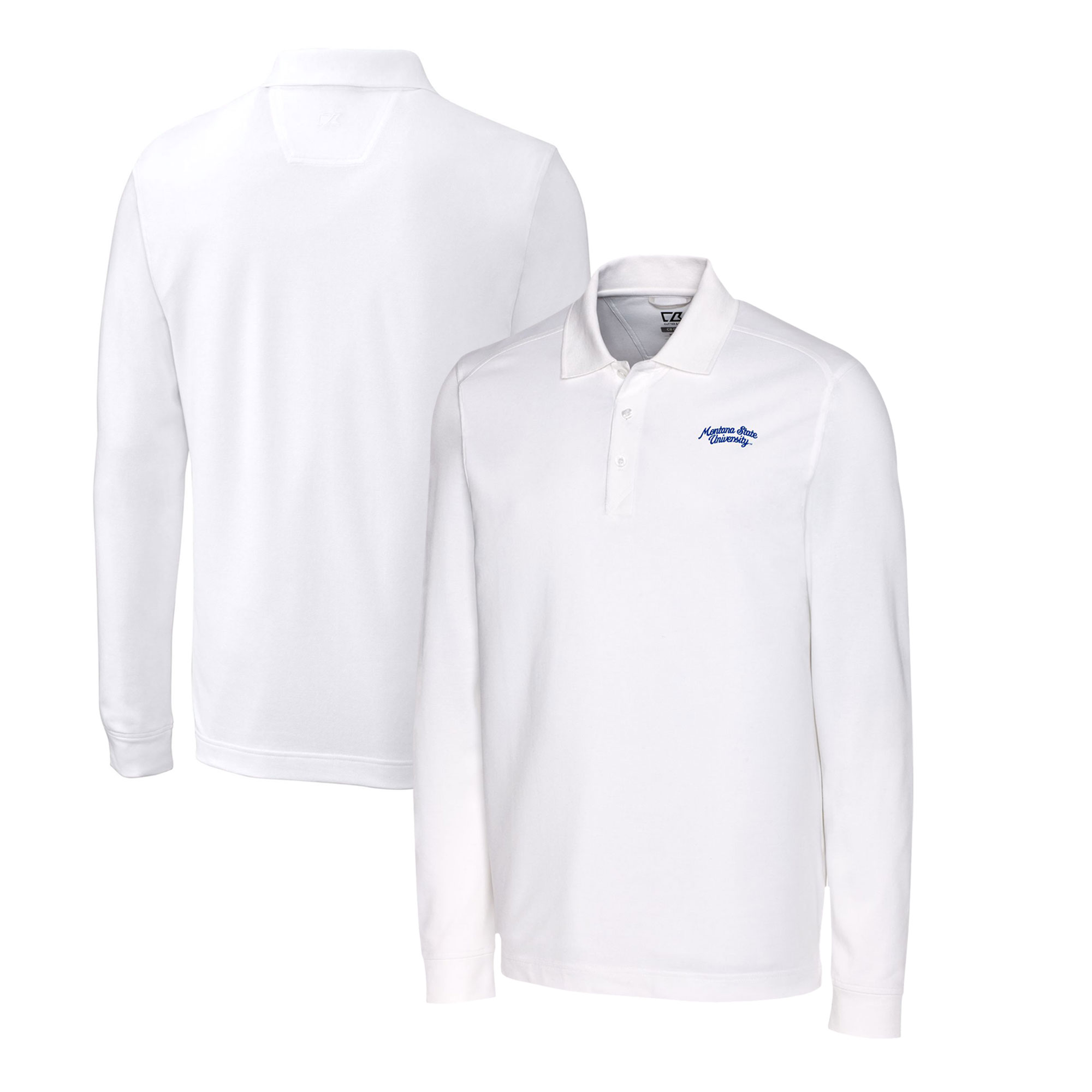 Men's Cutter & Buck White Montana State Bobcats Big & Tall Tri-Blend Pique Long Sleeve DryTec Polo - Image 2