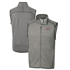 Men's Cutter & Buck Heather Gray SMU Mustangs Big & Tall Mainsail Sweater-Knit Full-Zip Vest