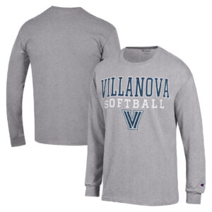 Men's Champion  Gray Villanova Wildcats Stack Logo Softball Powerblend Long Sleeve T-Shirt