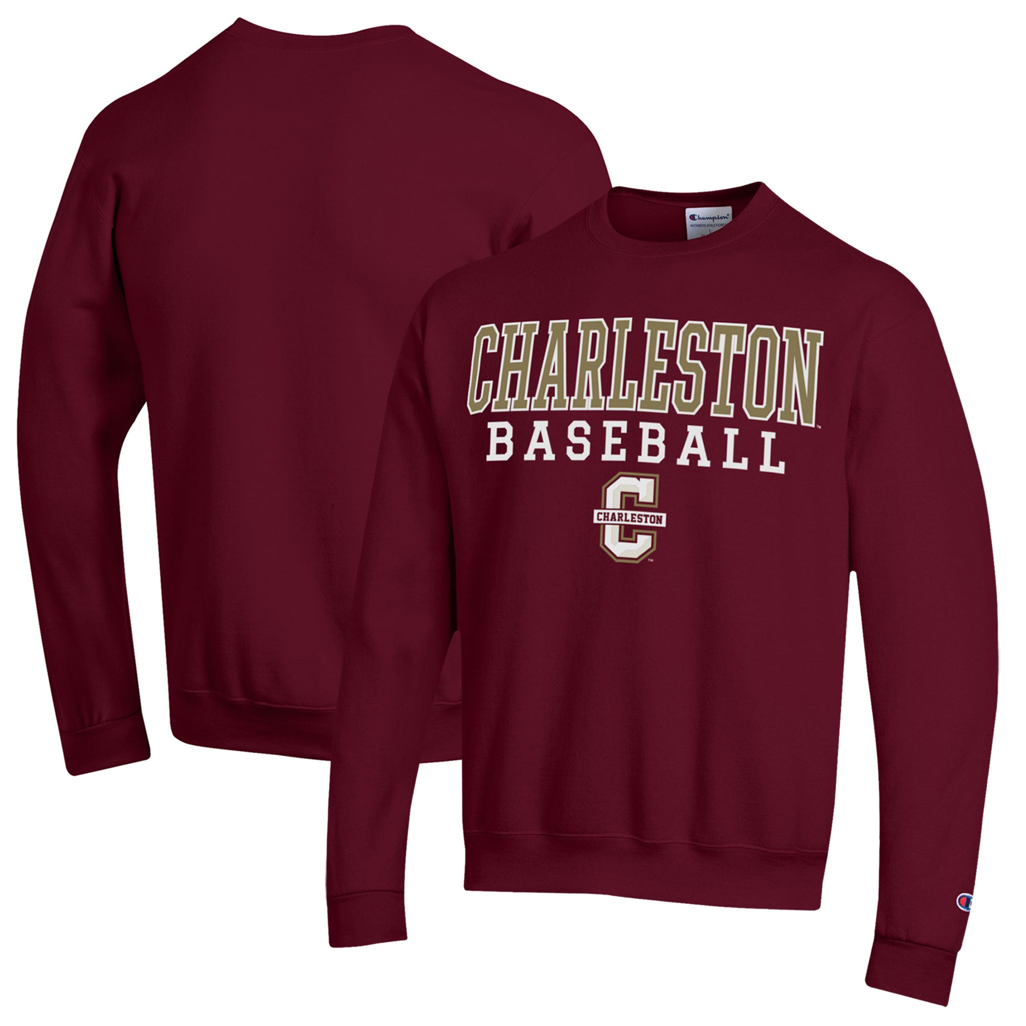 Men's Champion Maroon Charleston Cougars Stack Baseball Powerblend Pullover Sweatshirt - Image 5