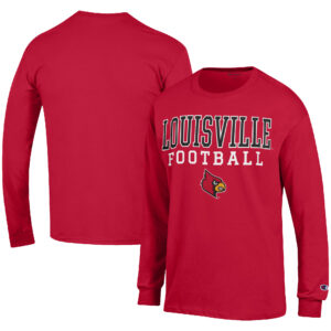 Men's Champion Red Louisville Cardinals Football Stack Long Sleeve T-Shirt