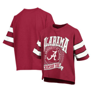 Women's Pressbox Crimson Alabama Crimson Tide Emily Sleeve Stripe Slub T-Shirt