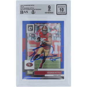 George Kittle San Francisco 49ers Autographed 2022 Panini Donruss Optic Blue #174 #/179 Beckett Fanatics Witnessed Authenticated 9/10 Card