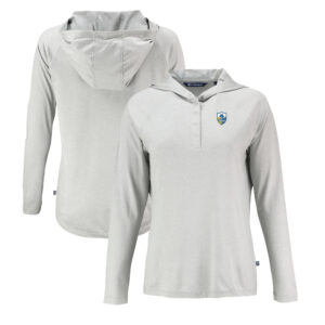 Women's Cutter & Buck Gray Los Angeles Chargers Historic Coastline Epic Comfort Eco Recycled Raglan Pullover Hoodie