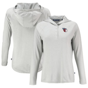 Women's Cutter & Buck Gray Cleveland Guardians  Coastline Epic Comfort Eco Recycled Hoodie Raglan Long Sleeve T-Shirt