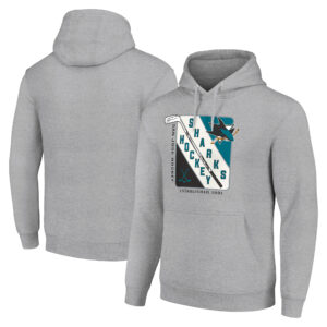 Men's Starter Heather Gray San Jose Sharks Shield Logo Pullover Hoodie