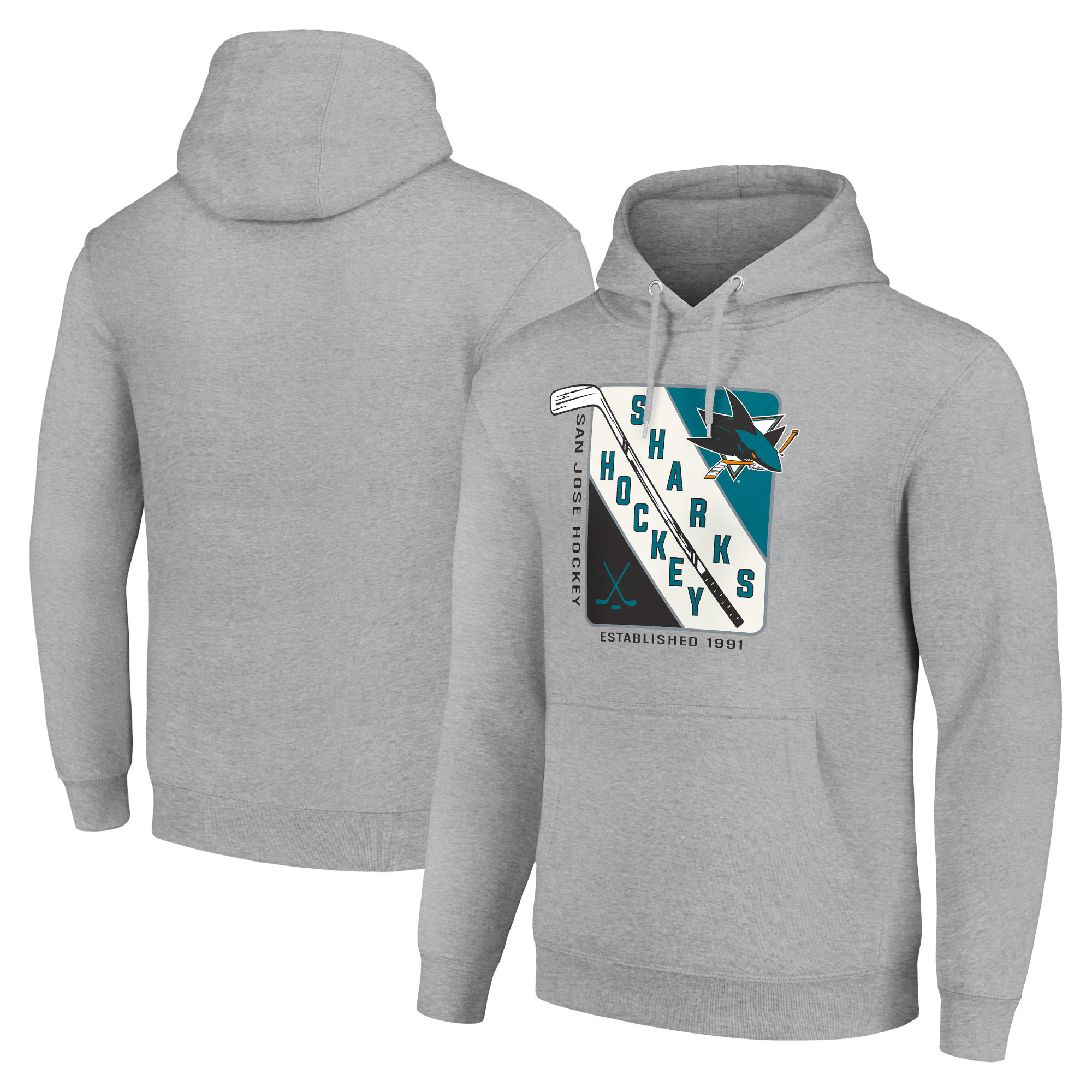 Men's Starter Heather Gray San Jose Sharks Shield Logo Pullover Hoodie