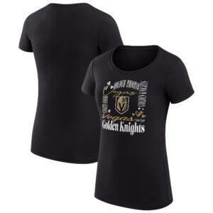 Women's G-III 4Her by Carl Banks Black Vegas Golden Knights Collage Team Graphic Fitted T-Shirt