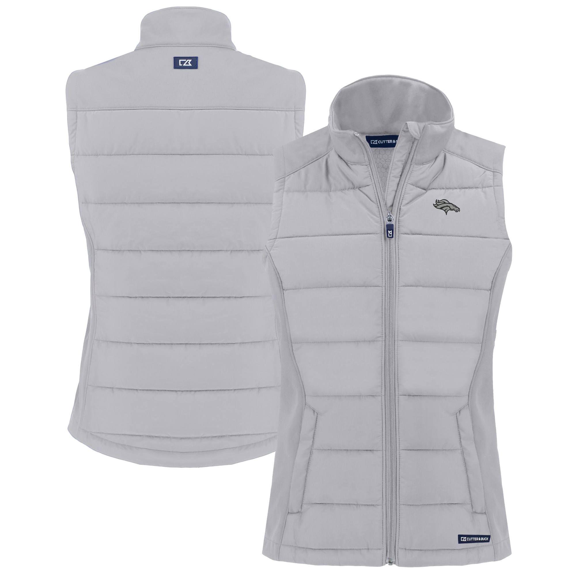 Women's Cutter & Buck Gray Denver Broncos Evoke Hybrid Eco Softshell Recycled Full-Zip Vest