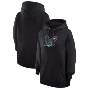 Women's G-III 4Her by Carl Banks Black Philadelphia Eagles Animal Print Heart Team Graphic Fleece Tri-Blend Pullover Hoodie