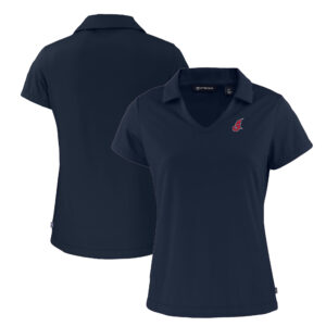 Women's Cutter & Buck Navy Cleveland Indians Cooperstown Collection Daybreak Eco Recycled V-Neck Polo