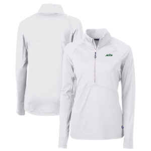 Women's Cutter & Buck White New York Jets Primary Logo DryTec Adapt Eco Knit Stretch Recycled Raglan Half-Zip Top