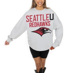 Women's Gameday Couture Ash Seattle Redhawks Big Goals Relaxed Fit French Terry Pullover Sweatshirt