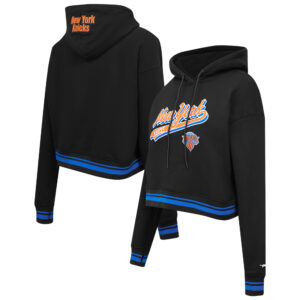 Women's Pro Standard Black New York Knicks Script Tail Cropped Pullover Hoodie
