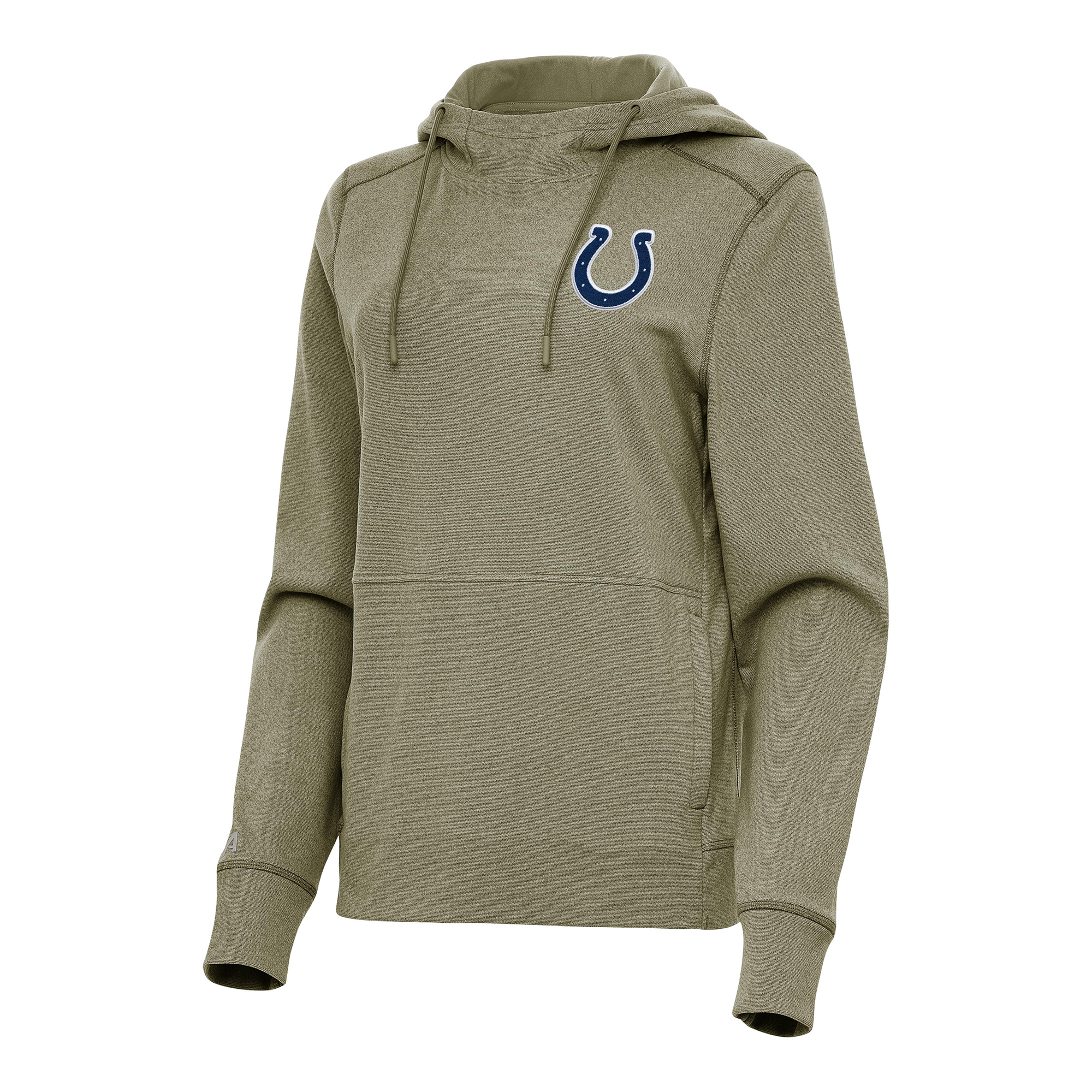 Women's Antigua Heather Olive Indianapolis Colts Justice Pullover Hoodie
