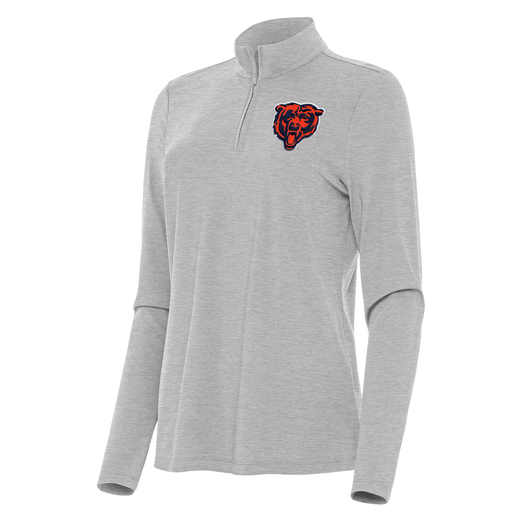 Women's Antigua Heather Gray Chicago Bears Bright Quarter-Zip Sweatshirt
