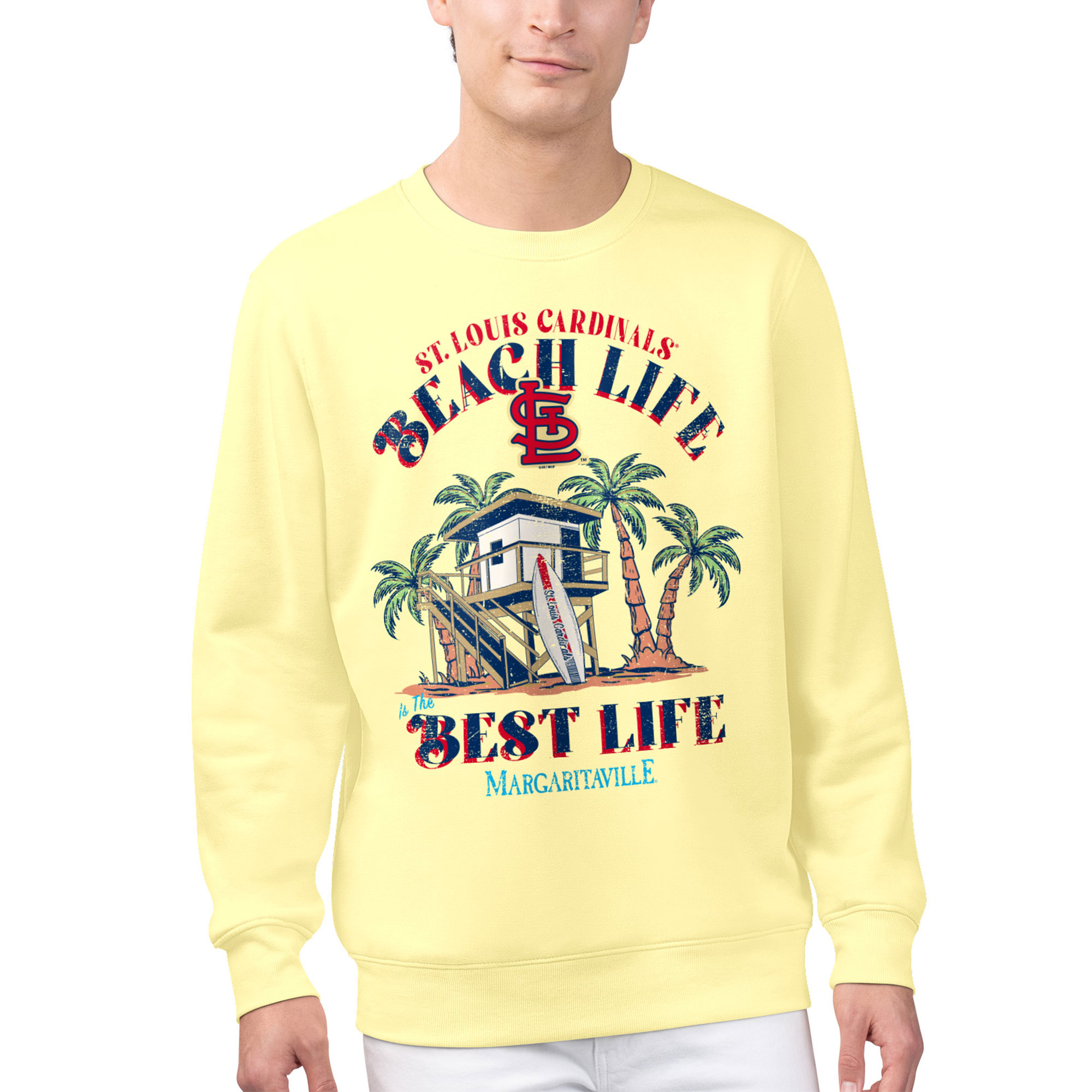 Men's Margaritaville Yellow St. Louis Cardinals Beach Hut Graphic Pullover Sweatshirt