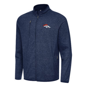 Men's Antigua Heather Navy Denver Broncos  Hold-Up Tri-Blend Full-Zip Jacket