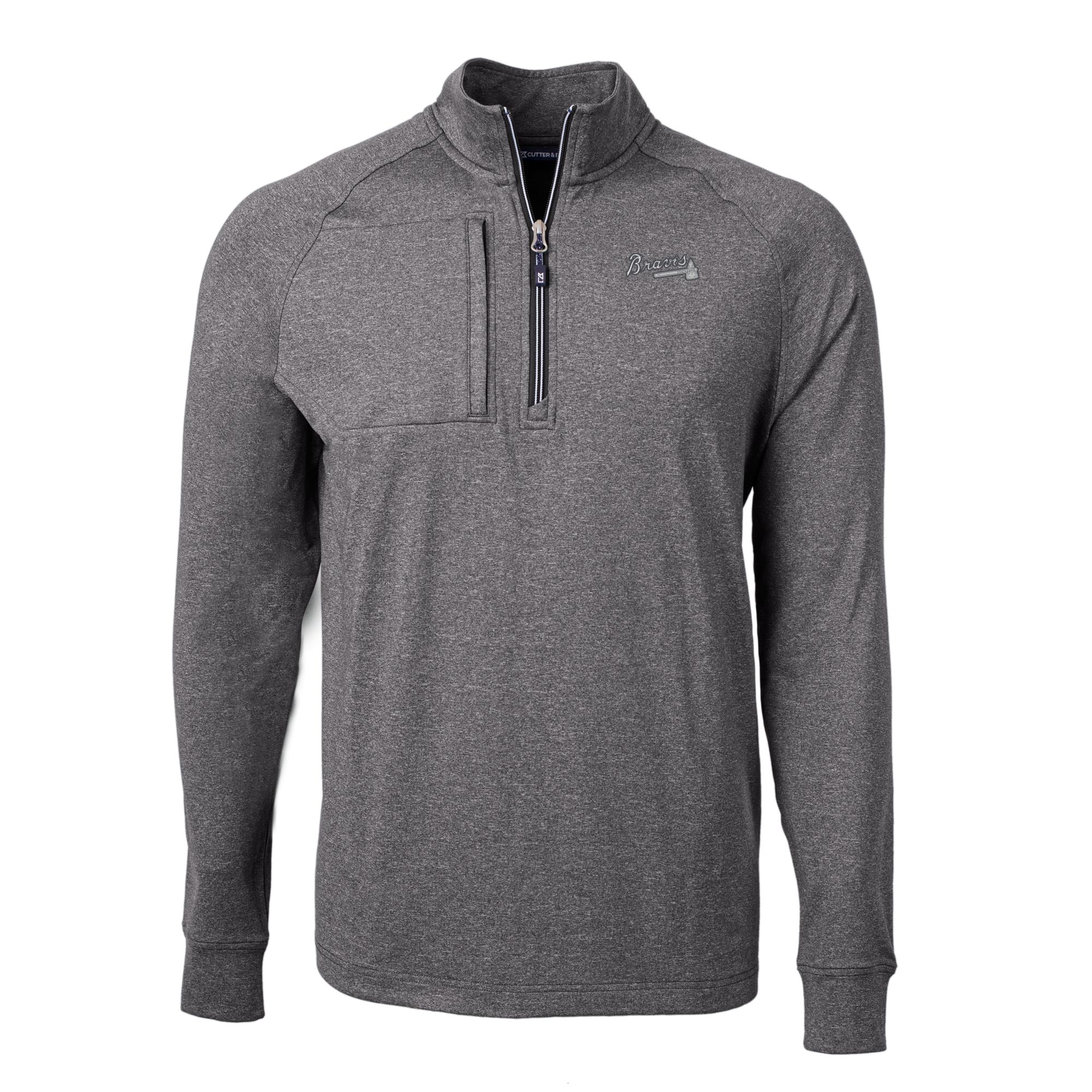Men's Cutter & Buck Heather Black Atlanta Braves Adapt Eco Raglan Quarter-Zip Jacket - Image 6