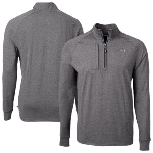 Men's Cutter & Buck Heather Black Atlanta Braves Adapt Eco Raglan Quarter-Zip Jacket