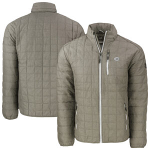 Men's Cutter & Buck Pewter Cincinnati Reds Rainier PrimaLoft® Eco Insulated Full-Zip Hoodie Puffer Jacket