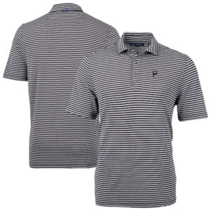 Men's Cutter & Buck Black Pittsburgh Pirates Virtue Eco Pique Stripe Recycled Polo