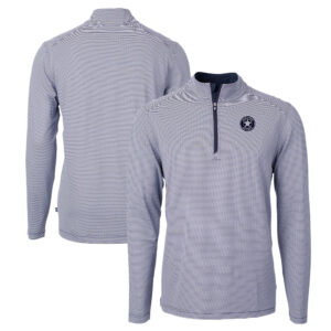 Men's Cutter & Buck Navy/White Houston Astros Big & Tall Virtue Eco Pique Micro Stripe Quarter-Zip Jacket