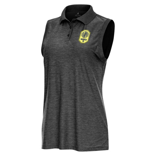 Women's Antigua Heather Black Nashville SC Recap Sleeveless Polo