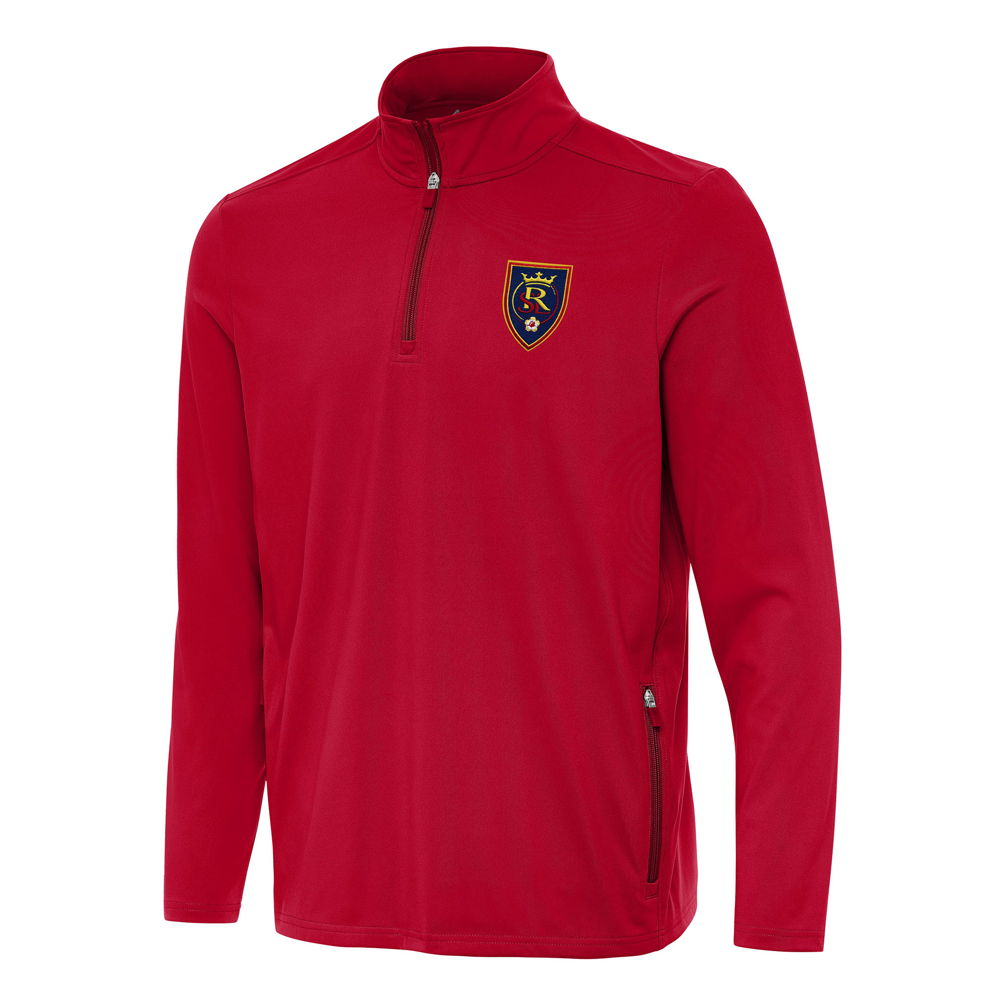 Men's Antigua Red Real Salt Lake Perilous Quarter-Zip Pullover Top