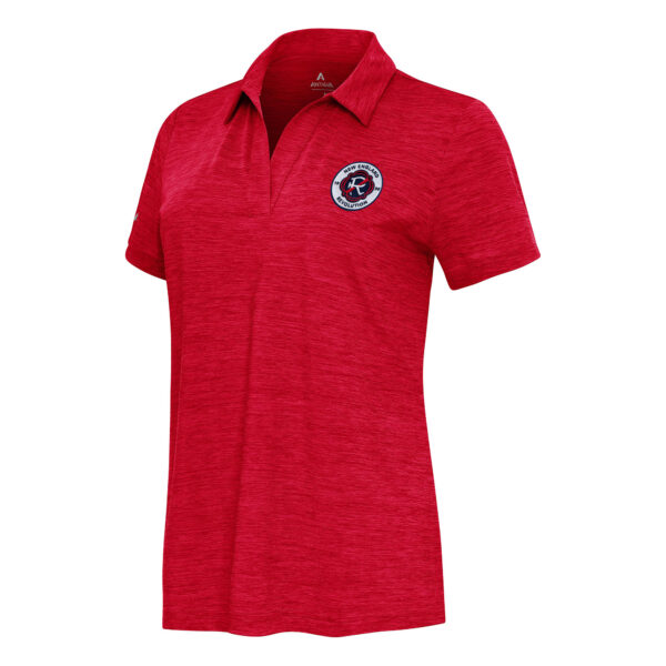 Women's Antigua Heather Red New England Revolution Layout V-Neck Polo