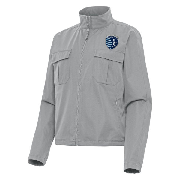 Women's Antigua Gray Sporting Kansas City Even Par Full-Zip Jacket