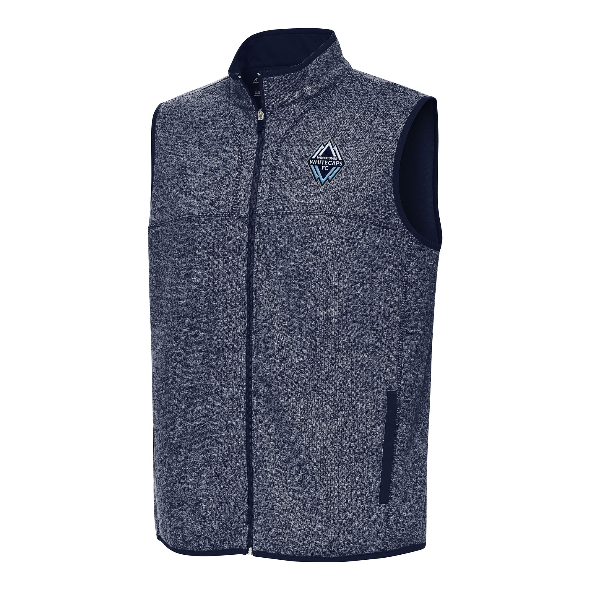 Men's Antigua Heather Navy Vancouver Whitecaps FC Fortune Full-Zip Vest