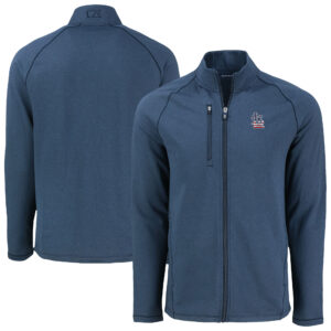 Men's Cutter & Buck Heather Navy St. Louis Cardinals  Peshastin Eco Fleece Recycled Tri-Blend Raglan Full-Zip Jacket