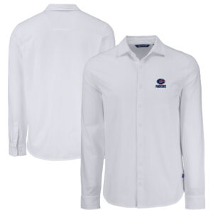 Men's Cutter & Buck White Green Bay Packers Knitted Advantage Tri-Blend Eco Soft Pique Long Sleeve Button-Up Shirt