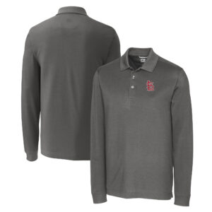 Men's Cutter & Buck Gray St. Louis Cardinals Big & Tall Advantage Eco Pique DryTec Tri-Blend Long Sleeve Polo