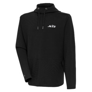 Men's Antigua Black New York Jets Pure Honeycomb Pullover Hoodie