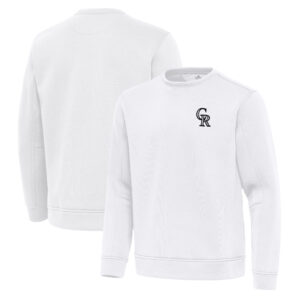 Men's Antigua White Colorado Rockies Relevant Lightweight Pullover Sweatshirt