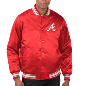 Men's Starter  Red Atlanta Braves Printed Team Logo Satin Varsity Full-Snap Jacket