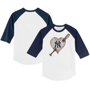 Infant Tiny Turnip White/Navy New York Yankees Heart Bat Raglan 3/4-Sleeve T-Shirt
