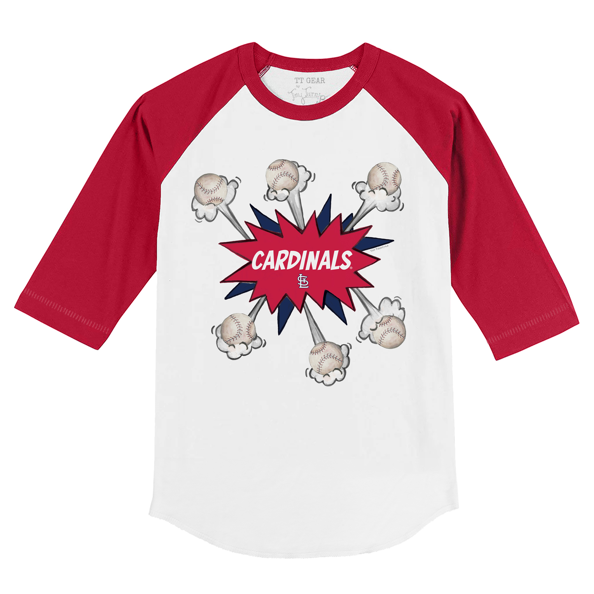Toddler Tiny Turnip White/Red St. Louis Cardinals Baseball Pow 3/4-Sleeve Raglan T-Shirt - Image 3